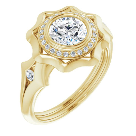 10K Yellow Gold Customizable Bezel-set Round Cut with Halo & Oversized Floral Design