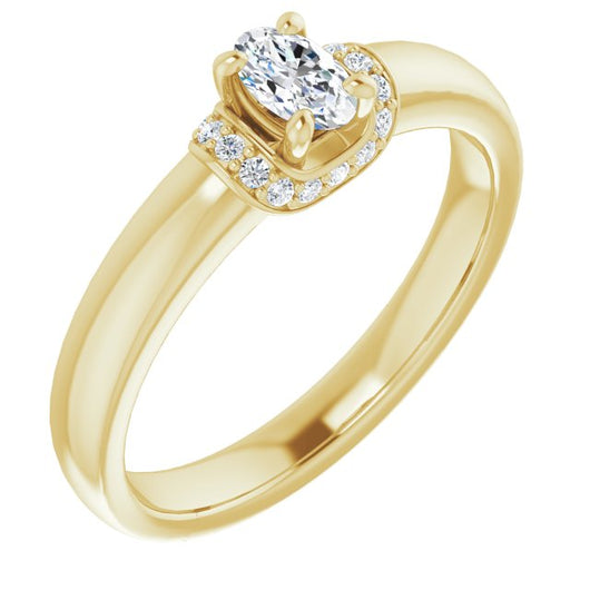 10K Yellow Gold Customizable Oval Cut Style featuring Saddle-shaped Under Halo