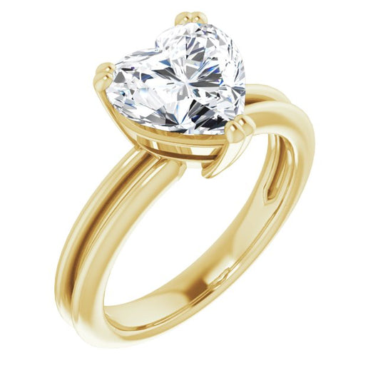 10K Yellow Gold Customizable Heart Cut Solitaire with Grooved Band