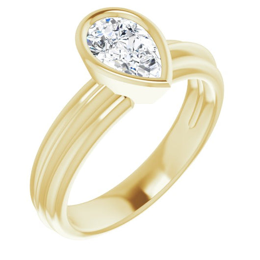 10K Yellow Gold Customizable Bezel-set Pear Cut Solitaire with Grooved Band