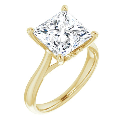 10K Yellow Gold Customizable Princess/Square Cut Solitaire with Decorative Prongs & Tapered Band