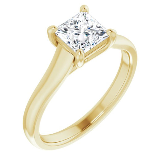 10K Yellow Gold Customizable Princess/Square Cut Cathedral-Prong Solitaire with Decorative X Trellis