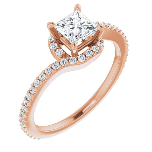 10K Rose Gold Customizable Artisan Princess/Square Cut Design with Thin, Accented Bypass Band