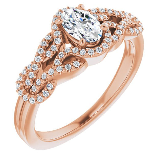 10K Rose Gold Customizable Oval Cut Design with Intricate Over-Under-Around Pavé Accented Band