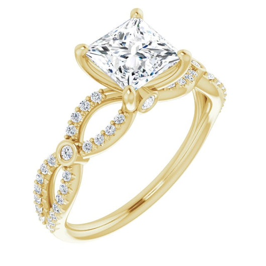 10K Yellow Gold Customizable Princess/Square Cut Design with Infinity-inspired Split Pavé Band and Bezel Peekaboo Accents