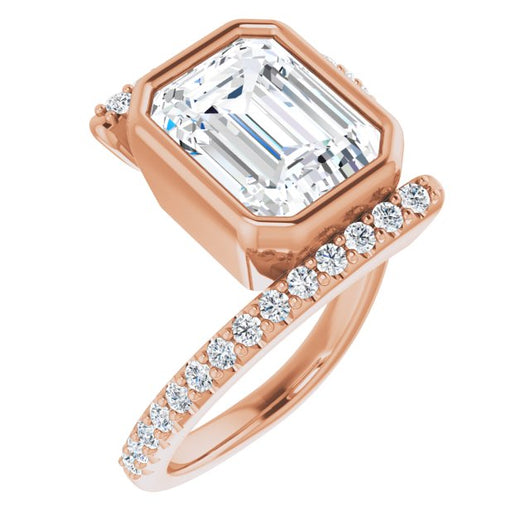 10K Rose Gold Customizable Bezel-set Emerald/Radiant Cut Design with Bypass Pavé Band