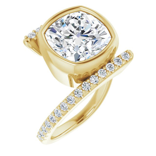 10K Yellow Gold Customizable Bezel-set Cushion Cut Design with Bypass Pavé Band