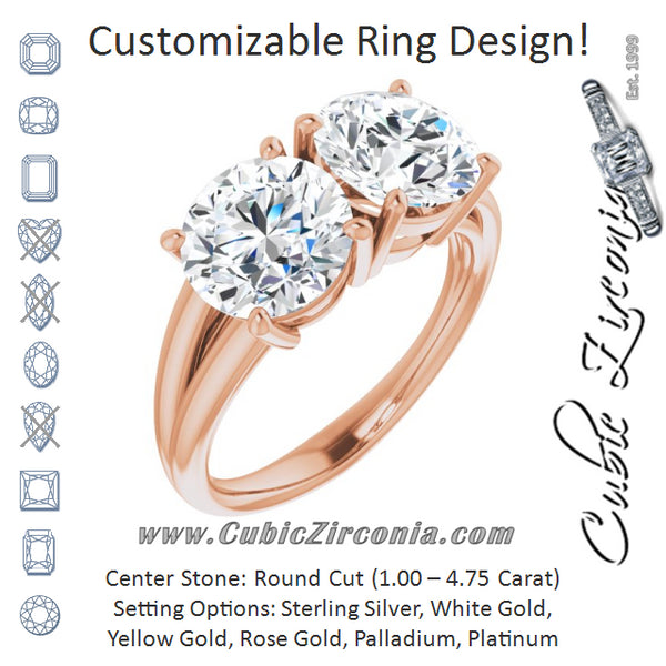 Cubic Zirconia Engagement Ring- The Janice (Customizable Two-Stone Round Cut with Split Band)