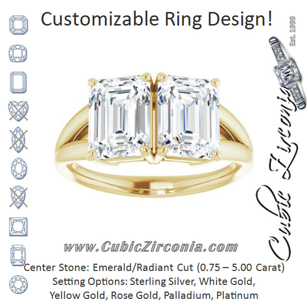 Cubic Zirconia Engagement Ring- The Janice (Customizable Two-Stone Emerald Cut with Split Band)