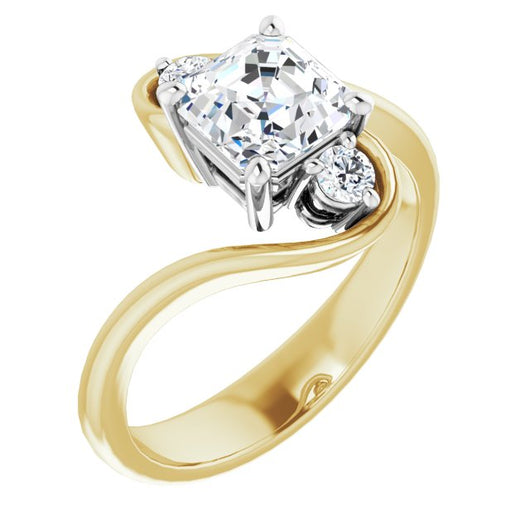 14K Yellow & White Gold Customizable 3-stone Asscher Cut Setting featuring Artisan Bypass