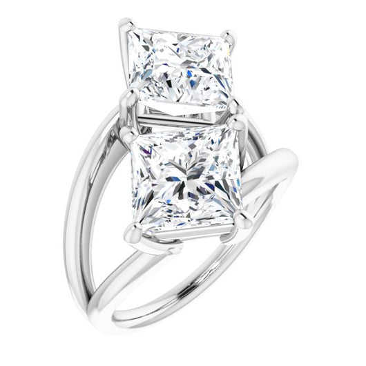 10K White Gold Customizable Two Stone Double Princess/Square Cut Design with Split Bypass Band