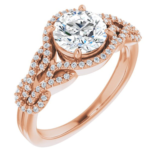 10K Rose Gold Customizable Round Cut Design with Intricate Over-Under-Around Pavé Accented Band