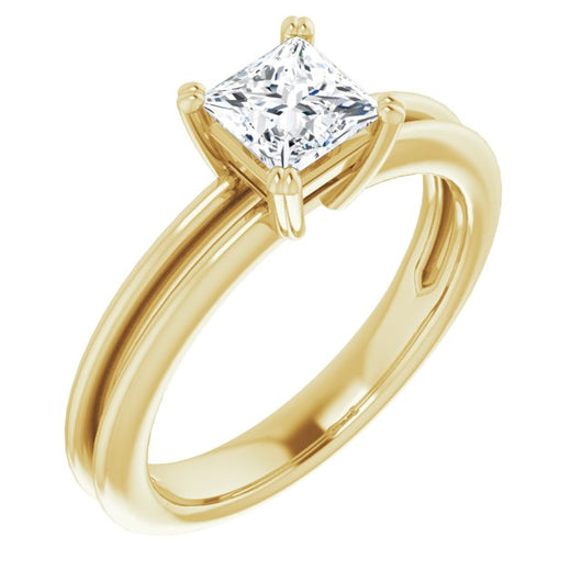 10K Yellow Gold Customizable Princess/Square Cut Solitaire with Grooved Band