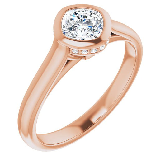 10K Rose Gold Customizable Cushion Cut Semi-Solitaire with Under-Halo and Peekaboo Cluster