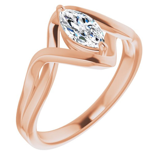 10K Rose Gold Customizable Marquise Cut Hurricane-inspired Bypass Solitaire