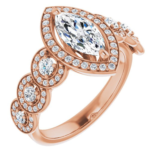 10K Rose Gold Customizable Cathedral-set Marquise Cut 7-stone style Enhanced with 7 Halos