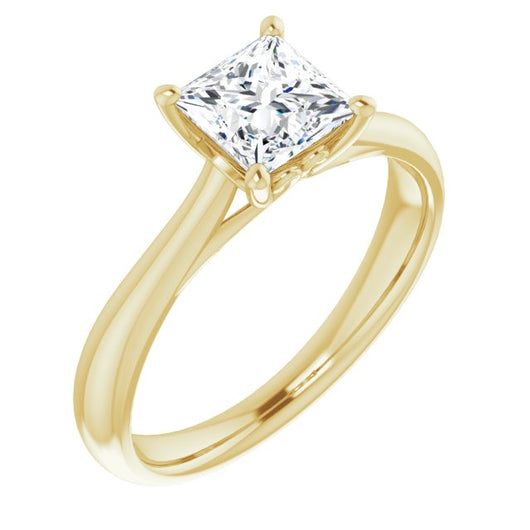 10K Yellow Gold Customizable Princess/Square Cut Solitaire with Decorative Prongs & Tapered Band