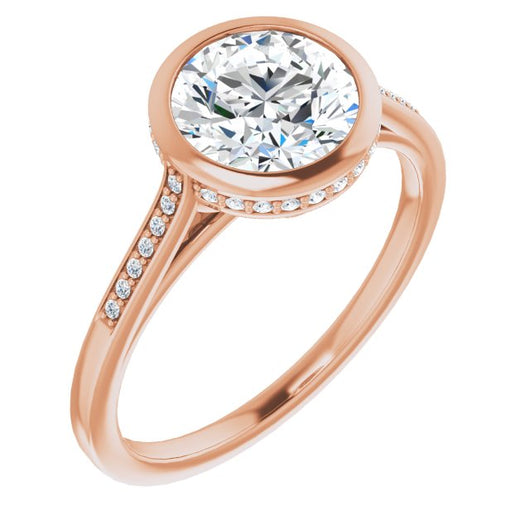 10K Rose Gold Customizable Cathedral-Bezel Round Cut Style with Under-halo and Shared Prong Band