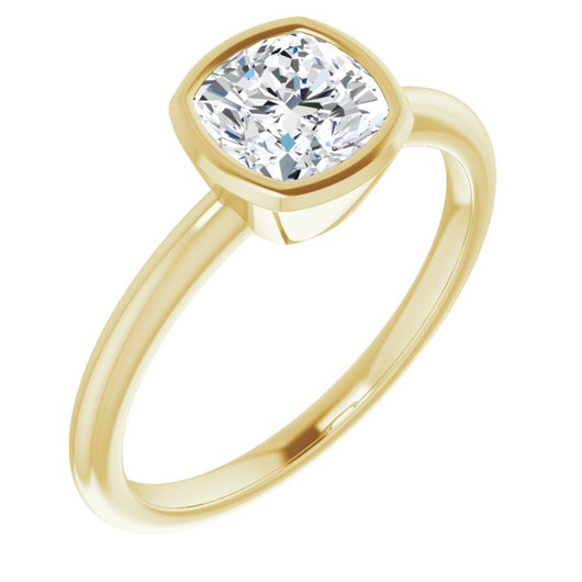 10K Yellow Gold Customizable Bezel-set Cushion Cut Solitaire with Thin Band