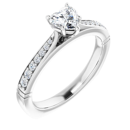 10K White Gold Customizable Heart Cut Design with Tapered Euro Shank and Graduated Band Accents