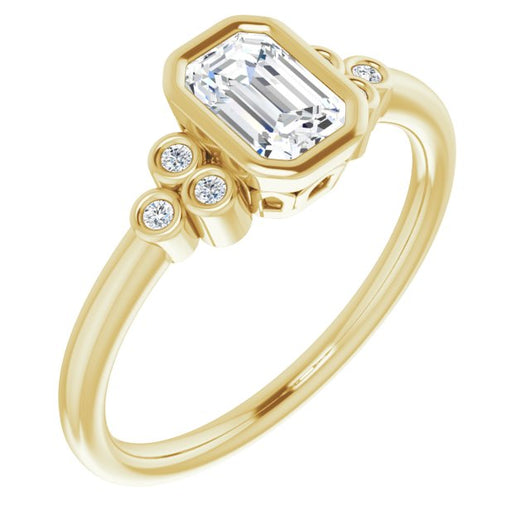 10K Yellow Gold Customizable 7-stone Emerald/Radiant Cut Style with Triple Round-Bezel Accent Cluster Each Side