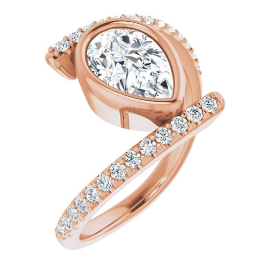 10K Rose Gold Customizable Bezel-set Pear Cut Design with Bypass Pavé Band