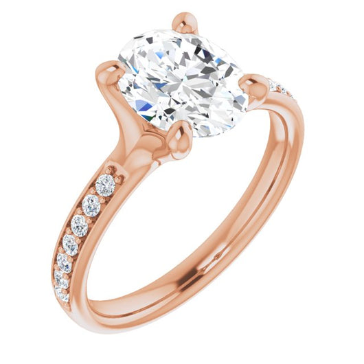 10K Rose Gold Customizable Heavy Prong-Set Oval Cut Style with Round Cut Band Accents