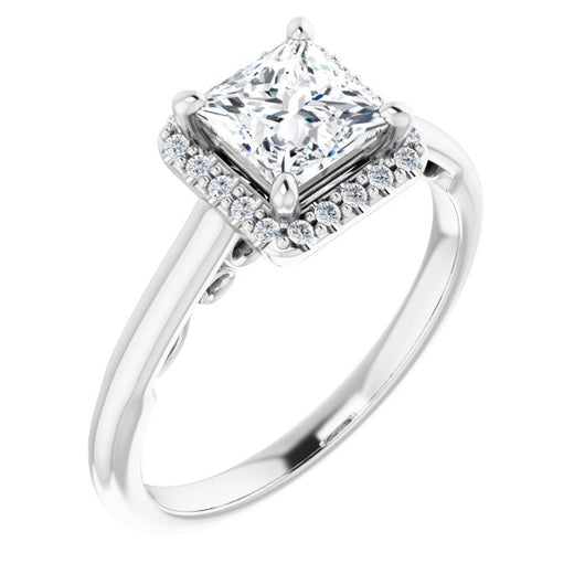 10K White Gold Customizable Cathedral-Halo Princess/Square Cut Style featuring Sculptural Trellis