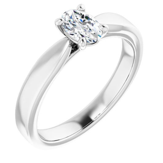 10K White Gold Customizable Oval Cut Cathedral Solitaire with Wide Tapered Band