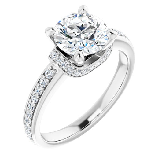 10K White Gold Customizable Round Cut Setting with Organic Under-halo & Shared Prong Band