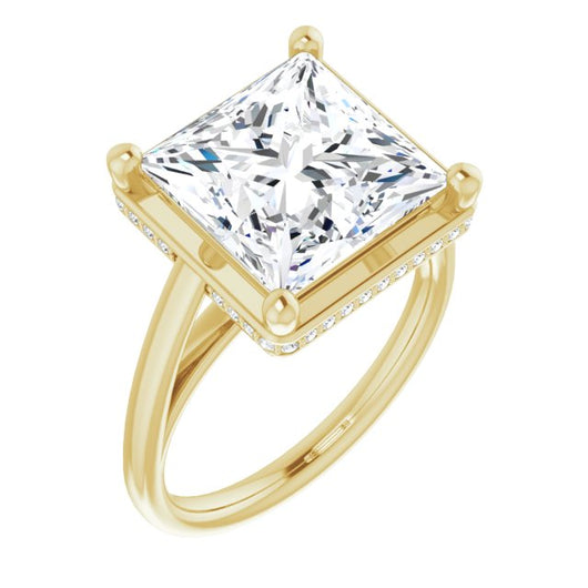 10K Yellow Gold Customizable Super-Cathedral Princess/Square Cut Design with Hidden-stone Under-halo Trellis