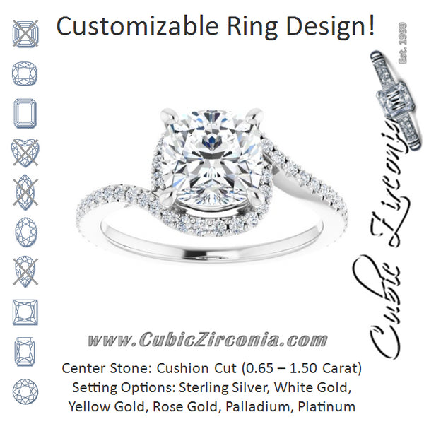 Cubic Zirconia Engagement Ring- The Essence (Customizable Artisan Cushion Cut Design with Thin, Accented Bypass Band)