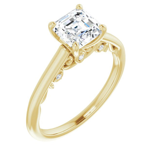 10K Yellow Gold Customizable Cathedral-set Asscher Cut Style featuring Peekaboo Trellis Hidden Stones