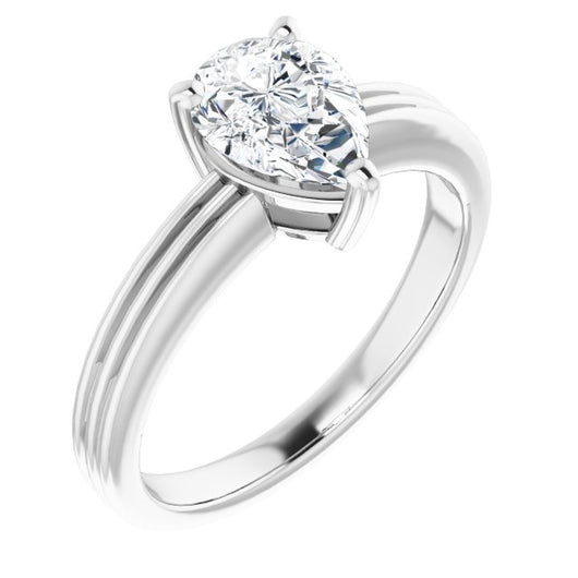 10K White Gold Customizable Pear Cut Solitaire with Double-Grooved Band