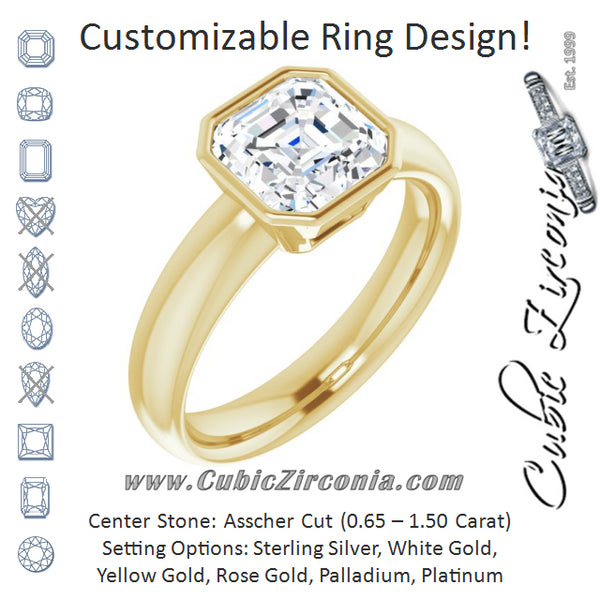 Cubic Zirconia Engagement Ring- The Jenny (Customizable Bezel-set Asscher Cut Solitaire with Wide Band)