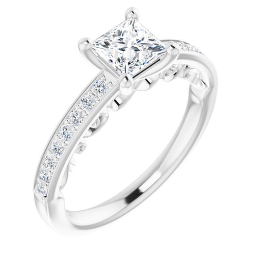 10K White Gold Customizable Princess/Square Cut Design featuring 3-Sided Infinity Trellis and Round-Channel Accented Band