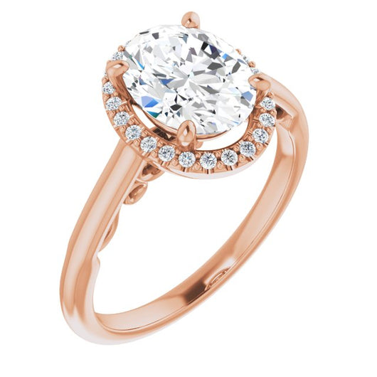 10K Rose Gold Customizable Cathedral-Halo Oval Cut Style featuring Sculptural Trellis