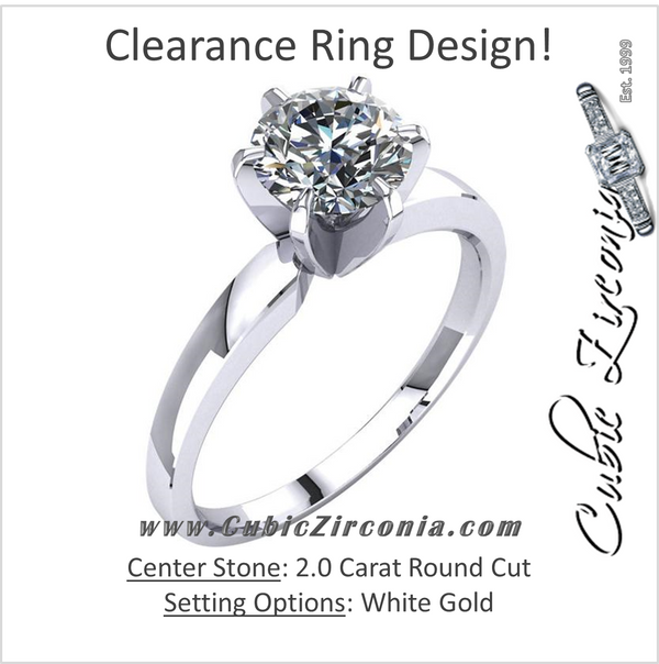 *Clearance* Cubic Zirconia Engagement Ring- The Christin (2.0 Carat 6-prong Classic Round Solitaire in 14K White Gold)