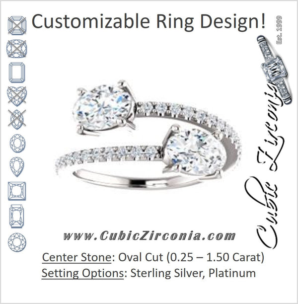 Cubic Zirconia Engagement Ring- The Anniston (Customizable 2-stone Oval Cut Design Enhanced by Artisan Split-Pavé Band)