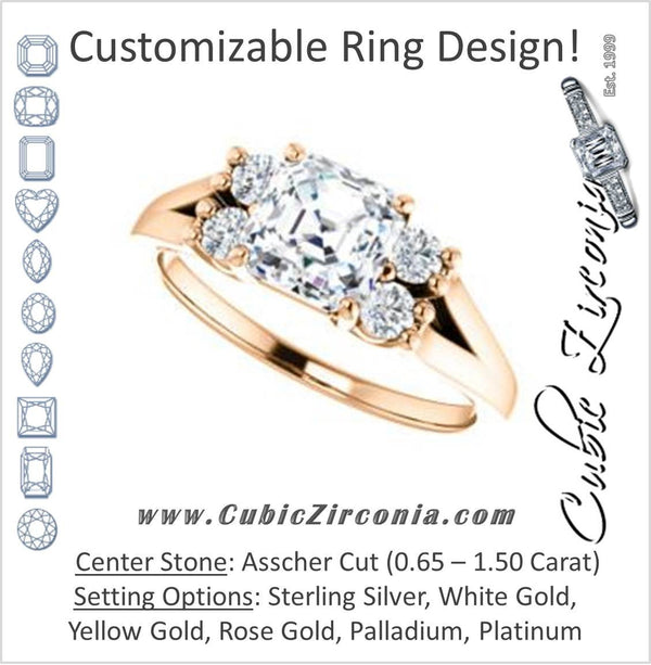 Cubic Zirconia Engagement Ring- The Bianca (Customizable 5-stone Cluster Style with Asscher Cut Center)