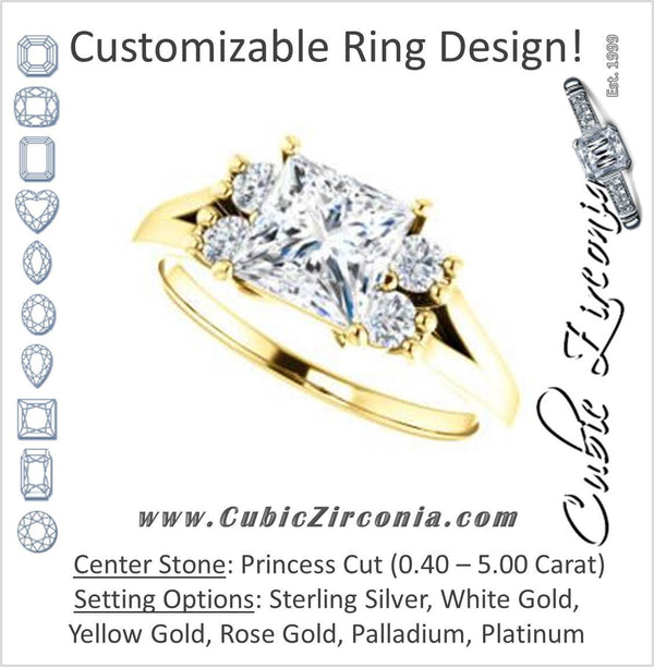 Cubic Zirconia Engagement Ring- The Bianca (Customizable 5-stone Cluster Style with Princess Cut Center)