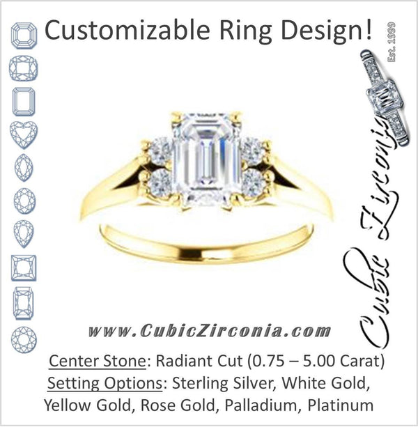 Cubic Zirconia Engagement Ring- The Bianca (Customizable 5-stone Cluster Style with Radiant Cut Center)