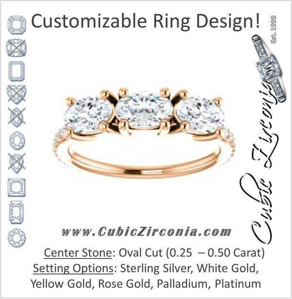 Cubic Zirconia Engagement Ring- The Mary Helen (Customizable Triple Oval Cut Design with Ultra Thin Pavé Band)