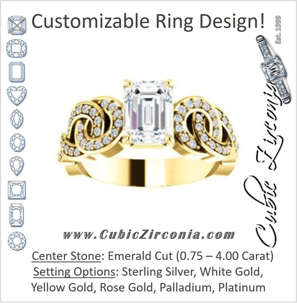 Cubic Zirconia Engagement Ring- The Myra (Customizable Emerald Cut Split-Band Knots)