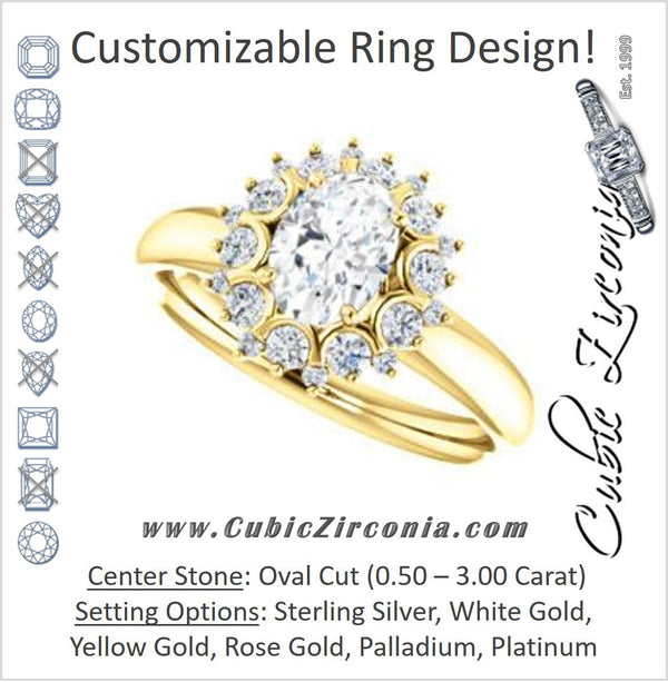 Cubic Zirconia Engagement Ring- The BettyJo (Customizable Oval Cut featuring Cluster Accent Bouquet)