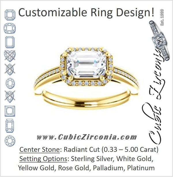 Cubic Zirconia Engagement Ring- The Letitia (Customizable Cathedral-set Radiant Cut Halo Style with Pavé Band)