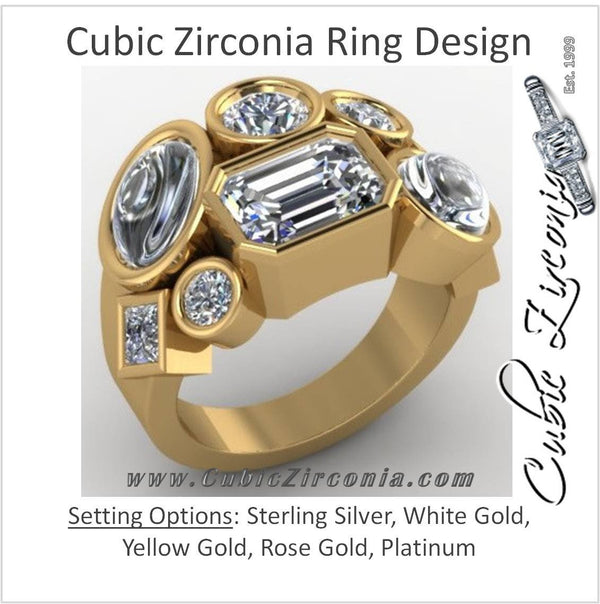 Cubic Zirconia Cocktail Ring- Multi-Stone CZ Bezel Set Cabochon