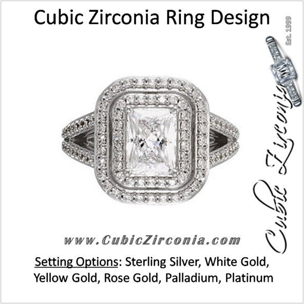 Cubic Zirconia Engagement Ring- The Dara (Emerald-Cut Split-Band with Pave)