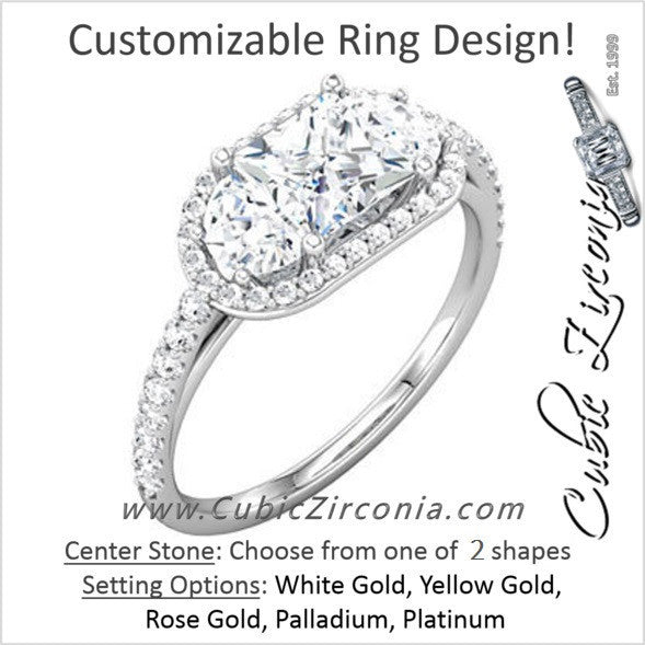 Cubic Zirconia Engagement Ring- The Galadriel (1.4 Carat Princess or Asscher with Accented Band)