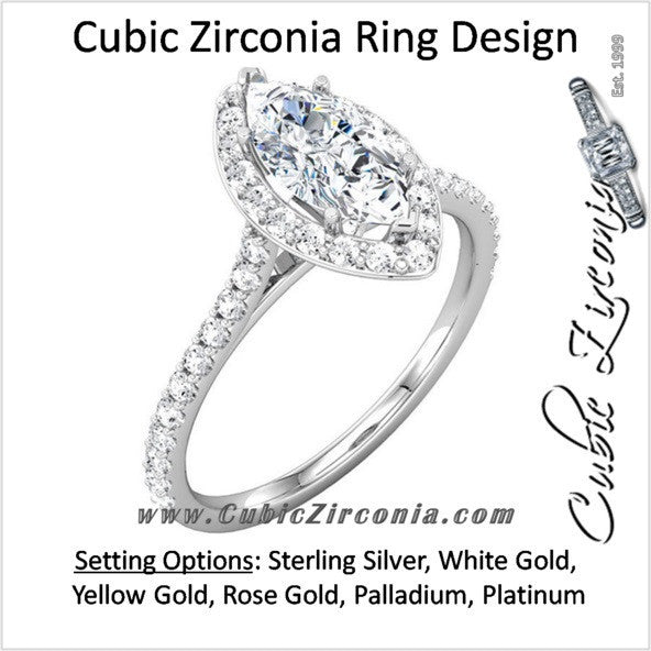 Cubic Zirconia Engagement Ring- The Cheresa (Marquise-Cut Halo-Style with Twin Bezel-Set Peekaboos & Pave Band)